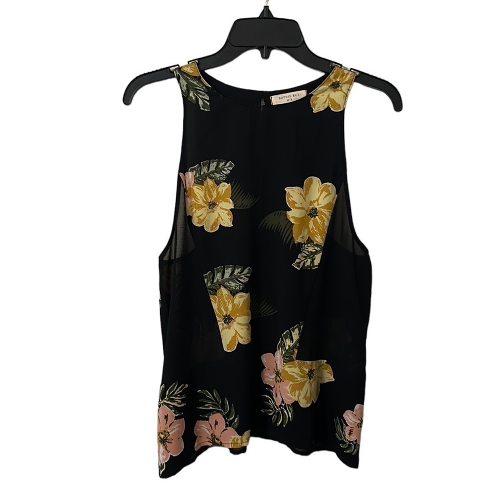 Anthropologie Sophie Rue Women's Black Tropical Sleeveless Top Size S